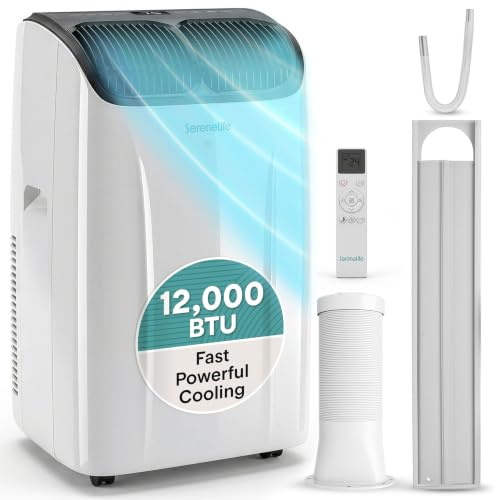 SereneLife Portable Air Conditioner and Heater 12000 BTU Air Conditioning Unit, Smart WiFi Portable AC with Dehumidifier, Follow Me Function, Sleep Mode & Window Kit