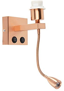Qazqa Modern Wandleuchte mit Lesearm, Wandlampe - Brescia Combi - Kupfer, Quadratisch, max. 60W, Geeignet für LED, 2-flammig, 33cm, Ideal als Schlafzimmerlampe