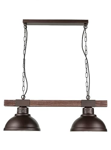 Licht-Erlebnisse Hängelampe Holz Metall in Braun Esszimmer Wohnzimmer L:60 cm E27 Vintage Rustikal wohnlich 2-flammige Pendelleuchte Esstisch HAKON