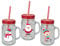 Invero® 3X Set of Christmas Design Drinking Glass Jar Mugs with Handle Screw Top Tin Lid and Straw