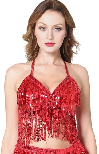 Baisdan Paillettes Latino Danza del Ventre Reggiseno Top Donne Danza Costume Frange Nappa Top