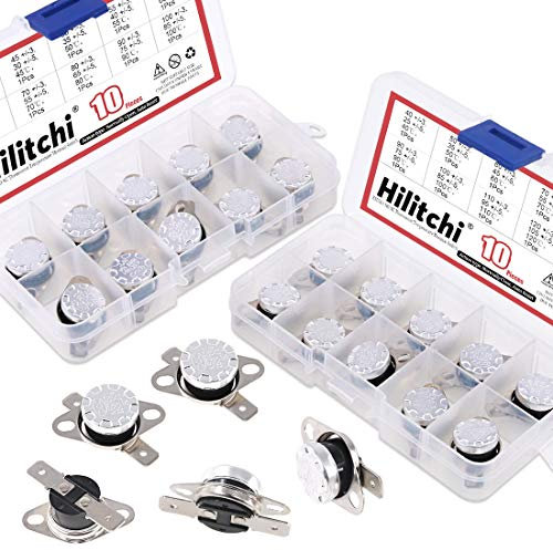 Hilitchi KSD301 20Pcs NO and NC Thermostat Temperature Thermal Control Switch Auto Reset 40C to 135C Thermal Control Switch Assortment Kit with Bimetal Disc. for Household Electric Appliances
