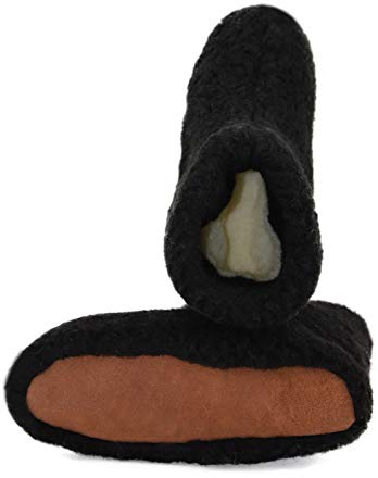 Moro-Design Hausschuhe Hüttenschuhe Lammfell Schafwolle Schaffell Wildleder Schwarz Gr.36-47