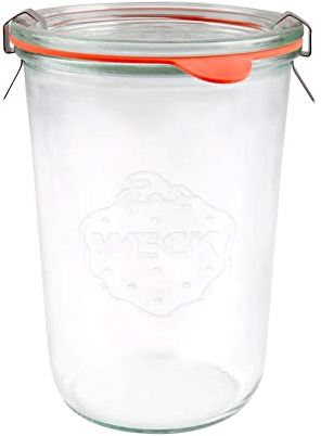 WECK 743 X1 850ml Wide Mouthed Storage Jar Including Glass Lid, Seal & Clamps For Sourdough, Preserving, Canning, Yoghurt, Kimchi