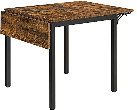 VASAGLE Klappbarer Esstisch, Küchentisch, Drop-Leaf, ausziehbarer Tisch für kleine Räume, Sitzplätze 2-4 Personen, industriell, rustikal, Braun und Schwarz UKDT077B01