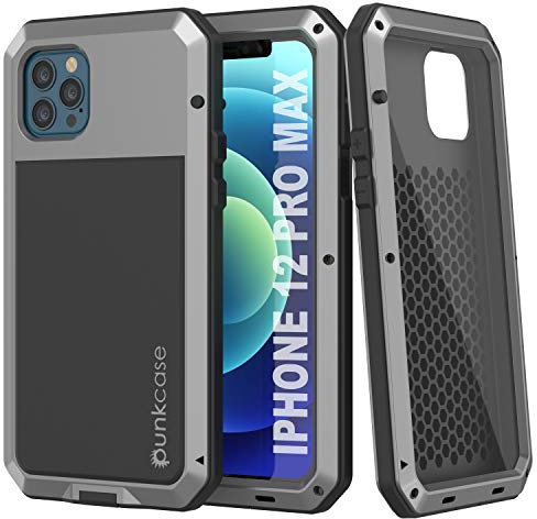 Punkcase Schutzhülle für iPhone 12 Pro Max aus Metall, strapazierfähig, Militärqualität, stoßfest, Aluminium und TPU-Design für iPhone 12 Pro Max (6,7 Zoll) (2020) [Silber]