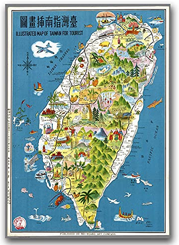Vintage Posteria Poster Anschlag 40x60 cm Bild Bilder Vintage Wandbilder Schlafzimmer Wand Kunst Deko Ohne Rahmen WandKunst Posters Moderne Zimmer - Eine bildliche Karte von Taiwan