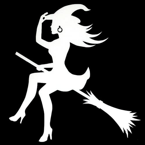 Auto Aufkleber Sticker HEXE WITCH BESEN 15x14cm Halloween Motorrad Car Sexy Logo Tattoo Weiß