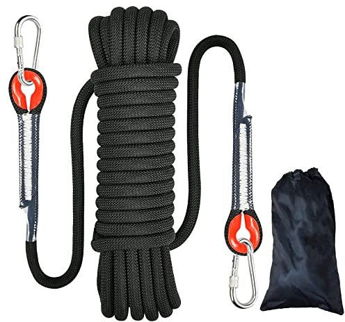 Mecctuck 10M Cuerda de Escalada, Cuerda de Escape en Caso de Incendio con 2 Mosquetones, Cuerda Seguridad Alta Resistencia, Cuerda de Nailon Trenzada, Cuerda de Rescate para Exteriores 8 mm Diámetro