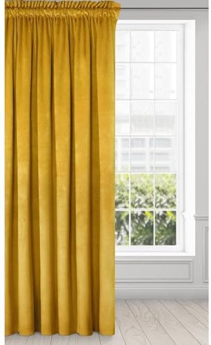 Eurofirany Melanie Vorhang Samt Velvet Kräuselband -1 STK. Weich Edel Gardine 200g/m² Elegant Glatt Einfarbig Flauschig Modern Klassisch Wohnzimmer Schlafzimmer, 140x270 cm, Gelb