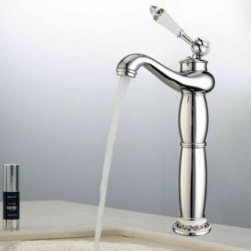 Acesunny Wasserhahn Antikes Messing Mischbatterie Bad Küchen Armatur Waschtischarmatur Retro Waschbecken Wasserhahn Messing Bad Mischer Antik Waschtisch Amatur 30cm (Silber)