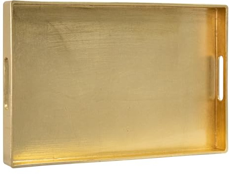 MAONAME Bandeja Decorativa Moderna Dorada con Asas, Bandeja de Servir de Hoja Dorada para Mesa de café, bandejas rectangulares de decoración de baño, 15.8 Pulgadas de Largo x 10.2 Pulgadas de Ancho x
