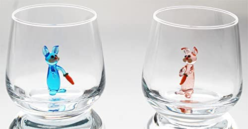 3D-Trinkglasbecher mit süßem Schaf und Kuh innen, handgefertigte Glas-Tierfigur, stielloses Glas für Wasser, Wein, Milch, Getränke, Ostergeschenk für Jungen, Mädchen, Kinder (Kaninchen)