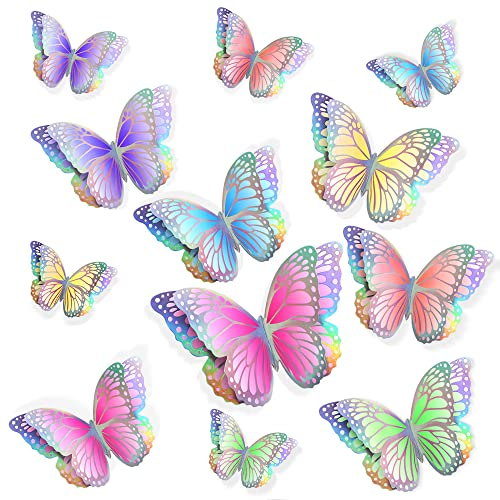 18 Gruppe 3D Schmetterlinge Wanddeko Aufkleber Abziehbilder mit glänzenden Silber Schmetterling Abziehbilder Klassenzimmer Dekor, DIY Man Made abnehmbare dekorative Papier, Wand-Dekor