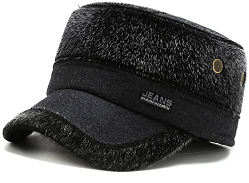 LAIFEKE Männer Winter Nachahmung Nerz Flache Kappe Warme Ohrenklappen Armee Kappe Kadett Hut Lässig Militärische Kappen (Grau)