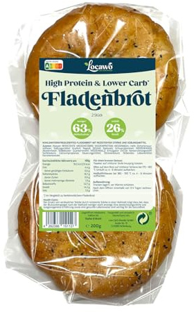 Locawo High Protein & Low Carb Fladenbrot | Dönerbrot | Eiweißbrot | Voller Weizengeschmack | Vegan | ideal für eine eiweißreiche, kalorien- und zuckerreduzierte Ernährung
