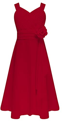Agoky Mädchen Chiffon Kleider Festlich Partykleid Brautjungfernkleid für Hochzeit Festzug Kleidung mit Blumen Plissee Rock gr. 104-164
