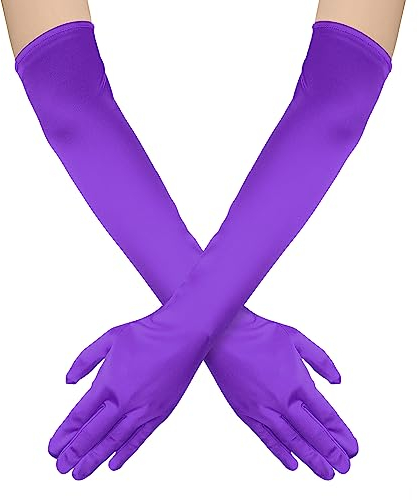 NQEUEPN Lange Damenhandschuhe, 52cm Lange Ellbogen Satinhandschuhe Opernhandschuhe Dehnbare 1920er Handschuhe Handpflege Feuchtigkeitshandschuhe für Frauen Mädchen Abendparty Tanz (Lila)