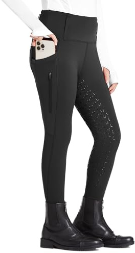 FitsT4 Sports Girls Riding Pants Full Seat High Waist Kids Equestrian Breeches Horse Schooling Tights Zipper Pockets Black Size M