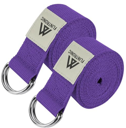 Flintronic Sangle de Yoga 1.85m Réglable, 100% Coton, Avec Fermeture en Métal Boucle en D - Pour Pilates, Gym, Danse - Yogis Débutants et Confirmés