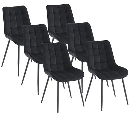 Vente-unique-Polsterstuhl 6er-Set - Samt & schwarzes Metall - Schwarz - OLLUA