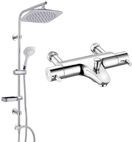 AQUALONA® Aquacapri Shower Column, Overhead and Hand held Shower with 5 Different Sprays with Aqualona Bath/Shower Mixer. TMV2 and WRAS Certified (Aquacapri Shower Column with Shower Mixer)