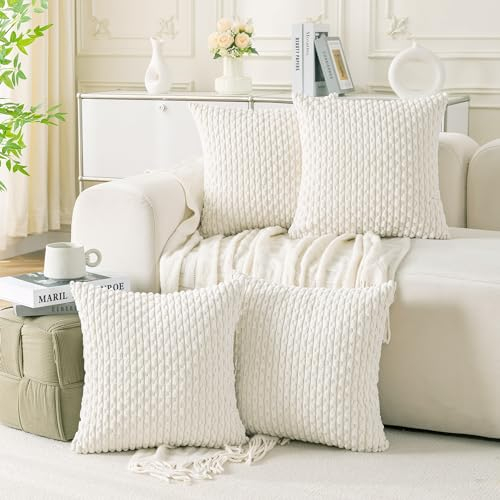 Ci & Ci 4er Set Boho Deko Kissenbezug 40x40 cm, Creme weiß Kissen Sofakissen Dekokissen Zierkissen, Flauschig Kissenbezüge Kissenhülle für Sofa Couch