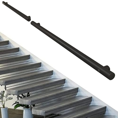 Treppengeländer und Handläufe, schwarz, Edelstahl, Treppenhandlauf, Geländer, Treppengeländer-Stützsatz | Handläufe für Innentreppen, Außenstufen, Wandmontage, 1,5 m, 2,5 m, 3 m, 4 m, 5 m, 6 m (Size