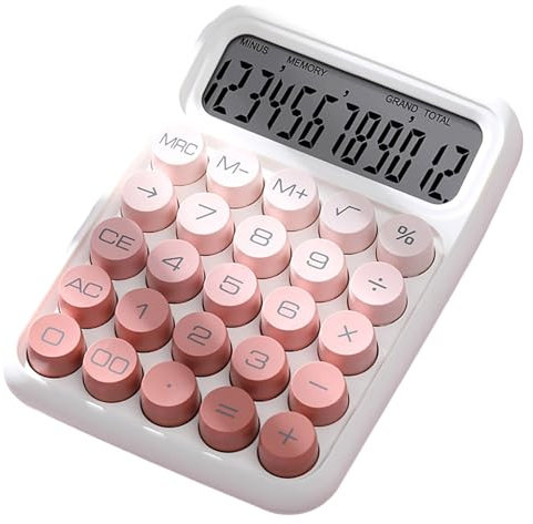 curfair Calculatrice Grand écran à 12 Chiffres, Style Machine à écrire numérique Vintage dégradé de Couleur mécanique avec Grand écran LCD de Bureau pour la Maison Rose