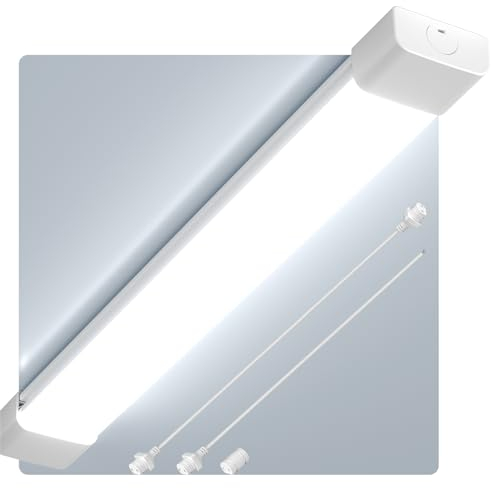 Amdelne Feuchtraumleuchte LED 60cm, 18W 2000LM LED Neonröhre, Kalteweiß 6000K Feuchtraumlampe, IP65 Wasserfest Wannenleuchte, Werkstattlampe, Kellerleuchte, Deckenleuchte für Büros Lager Garage