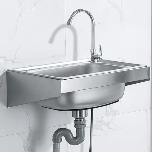 Edelstahl Waschbecken Spülbecken Ausgussbecken zur Wandmontage Multifunktionswaschtisch,Küchenspüle,Für Werkstatt Waschküche Badezimmer,inkl Wandhalterungen (37x31cm)