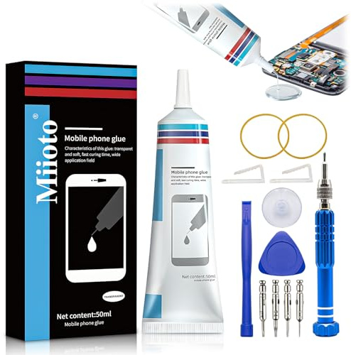 Miioto Colle Telephone, Noir Colle Smartphone, Colle Ecran Smartphone, Imperméable et Séchage Rapide, Convient pour la Réparation d'Écrans Tactiles, Moniteurs, Pièces de Boîtier, etc - 50ml