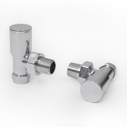 Radiator Valves - Chrome 15mm /1/2'' Towel Rail Valve Round Head Radiator Valve Standard Connection Pair Manual Radiator Valve for Central Heating Modern Bathroom(Angled)