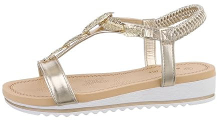 Ital Design Damenschuhe Sandalen & Sandaletten Keilsandaletten, AM241-, Kunstleder, Gold, Gr. 36