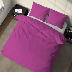 CasaDolceCasa - Set Parure Copripiumino Cotone Tinta unita o Double face singolo piazza e mezza matrimoniale (08 FUCSIA, MATRIMONIALE)