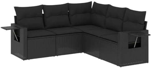 vidaXL Garten Sofagarnitur mit Kissen 5-TLG., Gartenmöbel Gartengarnitur, Sitzgruppe Sitzgarnitur, Lounge Sofa Garnitur Terrasse, Schwarz Poly Rattan