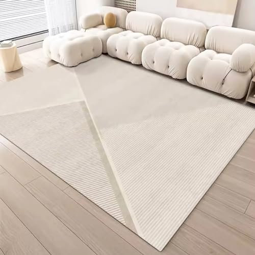 Tapis Deco Chambre Fille ado Moderne Decoration Maison Tapis de Salon Beige Gris à Rayures géométriques à Motif Triangulaire Tapis Chambre Bebe 180x280cm