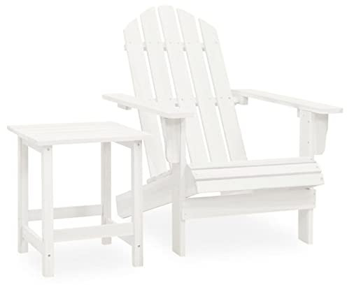 ShCuShan Adirondack Gartenstuhl mit Tisch aus massiver Fichte, weiß, Schaukelstuhl für den Außenbereich, Stuhl im Adirondack-Stil, wetterfest, Vintage-Look
