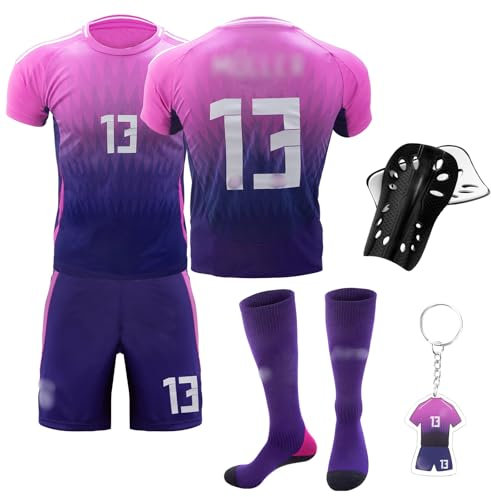 Kogmaworn Fußballtrikot für Kinder, Nr.13 Fußball Trikot Sets für Kinder, Herren Jungen Fussball Jersey Football Trikots Set mit Knieschützer und Schlüsselanhänger, Fußball Trikot Sets Kinder(26)