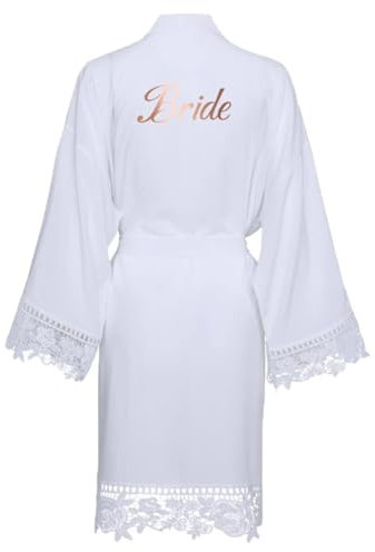 Yeuyyben Robe kimono en coton rayonne avec dentelle pour femme, robe de mariée, robe de bain, vêtements de nuit, robe blanche violette, Mariée blanche, XXL