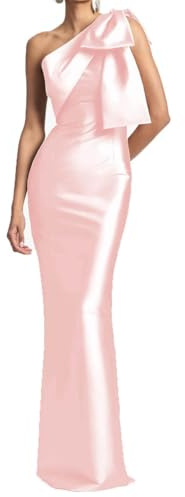KURFACE Robe de demoiselle d'honneur asymétrique pour femme - Robe longue en satin pour mère de la mariée, rose, 50 plus