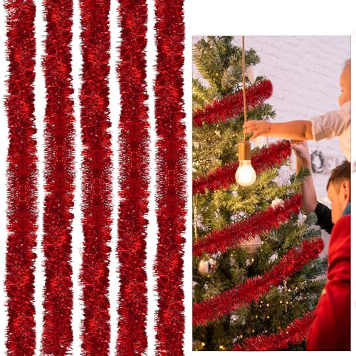 GZGXKJ 12 m Weihnachtsgirlande Dekoration Rot Tannengirlande Künstlich Weihnachten Lametta Girlande Geeignet für Weihnachtsbaum Kranz Hochzeit Party Außen & Innen Dekorationen