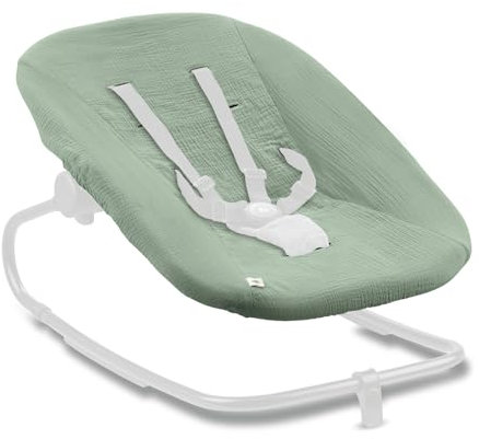 hauck Schonbezug für Babywippe Highchair Bouncer (Eco) (nicht mit anderen Modellen kompatibel), Baumwolle, mit Gummizug und Gurtschlitze für 5-Punkt-Gurt, Waschbar bei 60° (Sage)