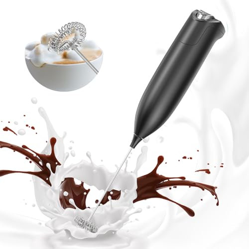 CIRCLE JOY Espumador de Leche Eléctrico, Batidor de Leche Electrico a Pilas, Mini Batidora de Mano para Café, Matcha, Lattes y Capuchinos, Regalos de Cocina, Negro