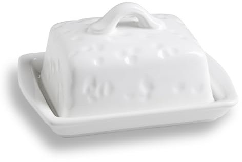 Sweejar Home Ceramic Butter Dish with Lid,Cheese-Shaped Butter Holder,Cute Butter Dish for Countertop,Kitchen Deco & Butter Storage(White)