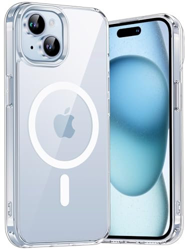 Aunote Magnetisch Hülle für iPhone 15 6,1 Zoll Kompatibel mit MagSafe Kabellosem Laden, Stoßfest Handyhülle Klar Case, Kratzfeste Transparent Rückseite Schutzhülle (Durchsichtig)