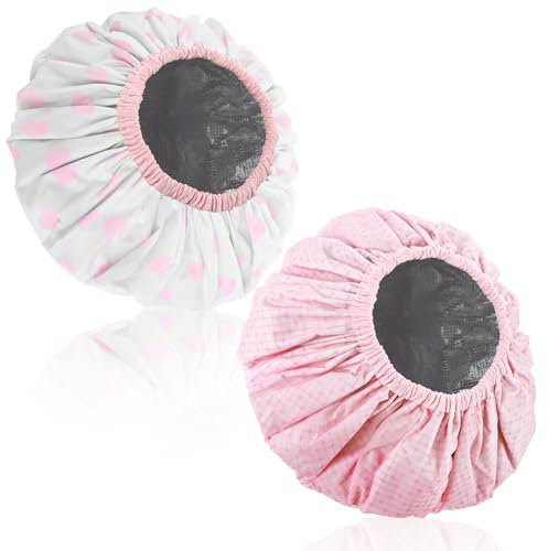 2 Pcs Deep Conditioning Hair Caps, Waterproof Double Layer Heat Steamer Cap, Large Hot Oil Hair Treatment Caps, Reusable Shower Caps Processing Caps for Long Thick Hair(Pink Series)