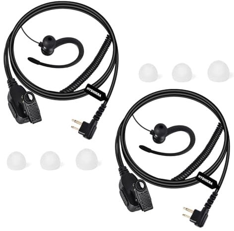 HYSHIKRA G Shape Security Earpiece with PTT, Lightweight Radio Headset Compatible with Motorola GP300 DP1400 CP040 CLS1410 Walkie Talkie (BLACK, 2 PACK)
