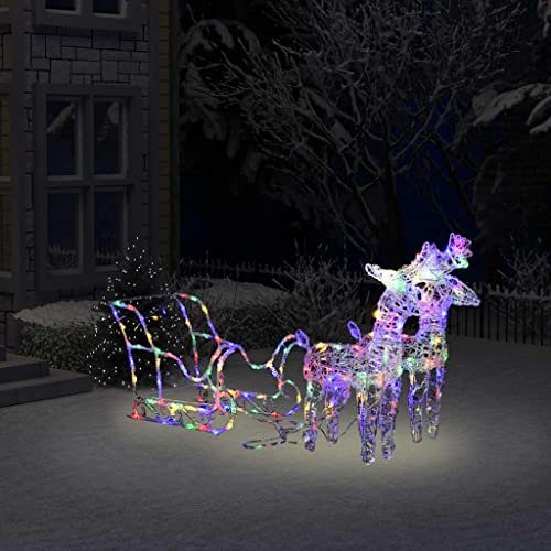 Rentiere & Schlitten Weihnachtsdeko 160 LEDs 130cm Acryl Leuchtartikel Farbe Bunt