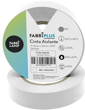 Cinta Aislante Ancha de PVC Blanca 25mm x 20m, Flexible y Duradera para Uso Eléctrico y Aislamiento de Conexiones.